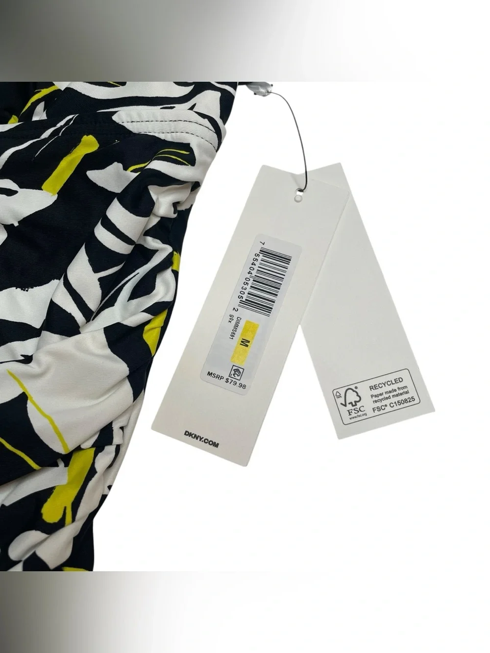 DKNY Ruffle Neck One Piece Swimsuit Fluro Yellow Multi Black Medium New - Picture 6 of 8